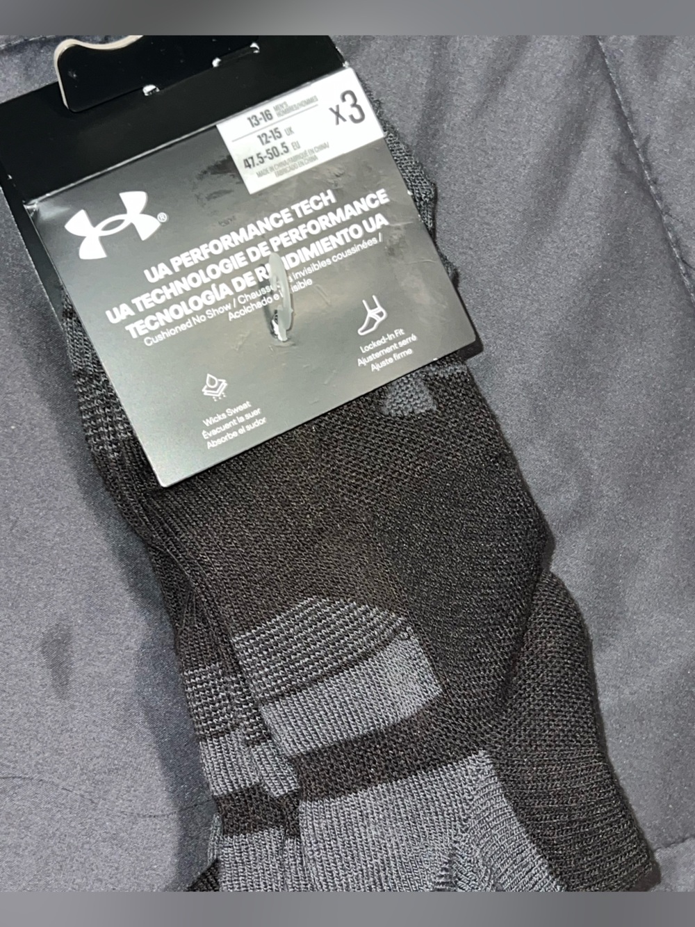 Under Armour Black Athletic No-Show Socks with Gray Accents - 3 Pack